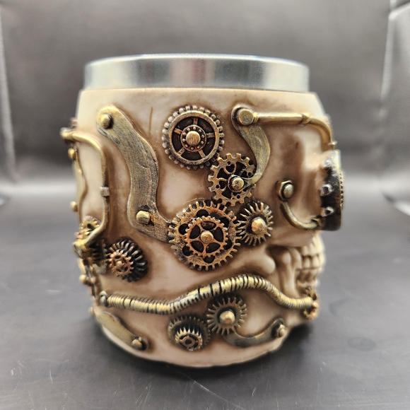 Steampunk Gothic Cyborg Skeleton Skull Pipes & Gears Coffee Mug Cup Stein - Picture 2 of 8